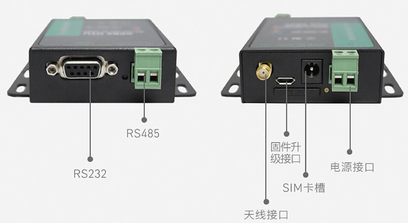 以usr-tcp232-306为例,接口具有电源口,rs232串口和rs485串口,和一个